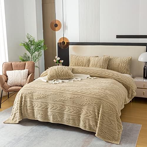 YUSOKI Sherpa Fleece Twin XL Size Blanket, Tan, 65"x90"