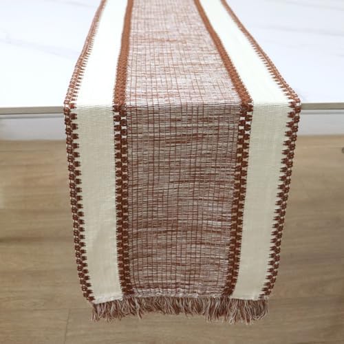 Macrame Table Runner Caramel Rust Fall Boho Woven Farmhouse Rustic