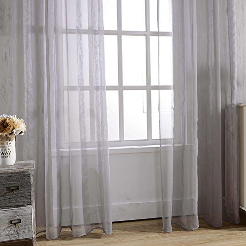 ELEOPTION 2 Piece Long Sheer Window Curtain Grommet Panels, Pure Color