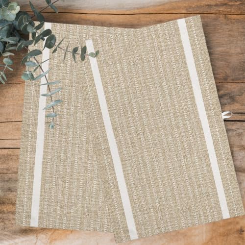 Beige Striped Kitchen Towels Set of 3, Water Absorbent Dish Towel