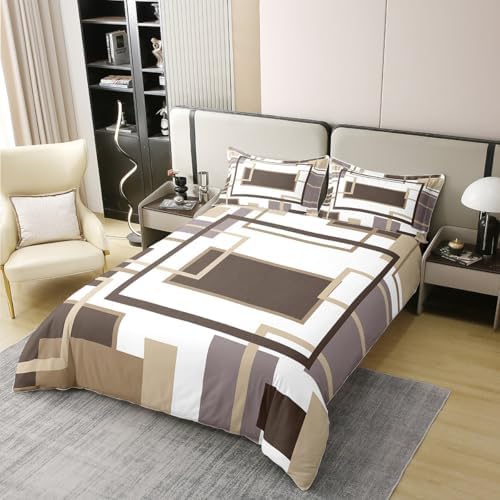Erosebridal 100% Cotton Khaki Square Geometric Duvet Cover