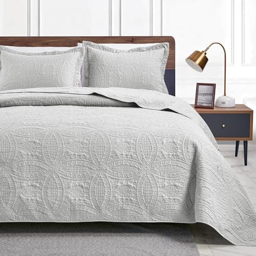 Love's cabin Quilts for Full Bed Light Grey Bedspreads Bedding Set