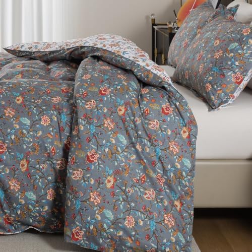 Lemfux Garden Floral Duvet Cover Set Queen, 100% Cotton Reversible