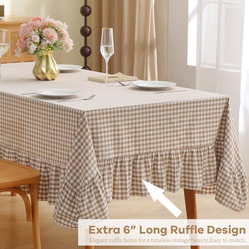 CNPYZH Taupe White Gingham Tablecloth Rectangular for Seat 4-6