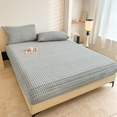 Waffle Weave King Fitted Sheet Deep Pocket 15" - Ultra Soft Textured