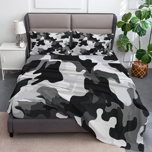 Fitted Sheet 3 Pieces Twin XL Size Camouflage Geometric Camouflage