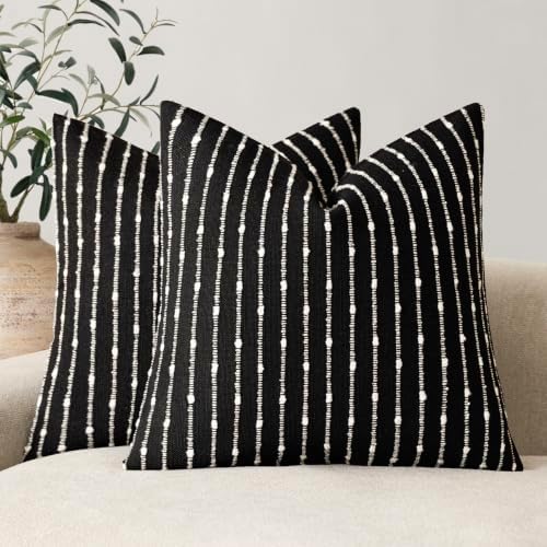 Foindtower Decorative Striped Boucle Throw Pillow Covers 18x18 Inch