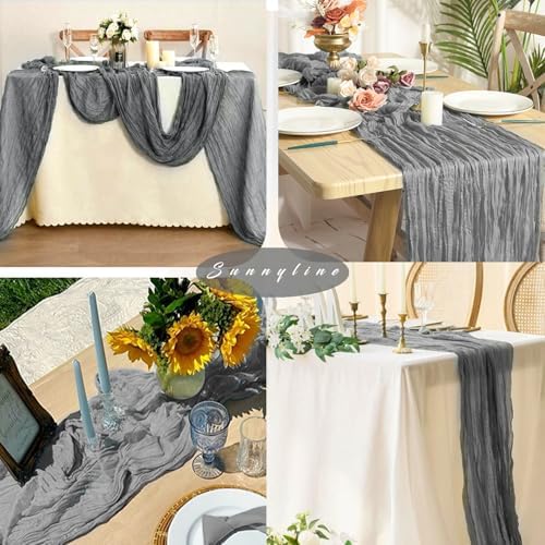12 Pcs Gray 35 x 120 Inches Long Cheesecloth Table Runner 10FT Runner