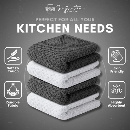 Infinitee Xclusives Kitchen Towels - 4 Pack - Cotton Dish Towel |12" x