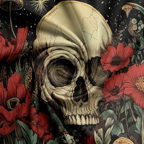 Charcoal Gray Gothic Skull Starry Sky Duvet Cover Set for Women Girls