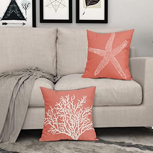 Coastal Coral Pillow Covers 20x20 Inch Set of 2 Starfish Pillowscase