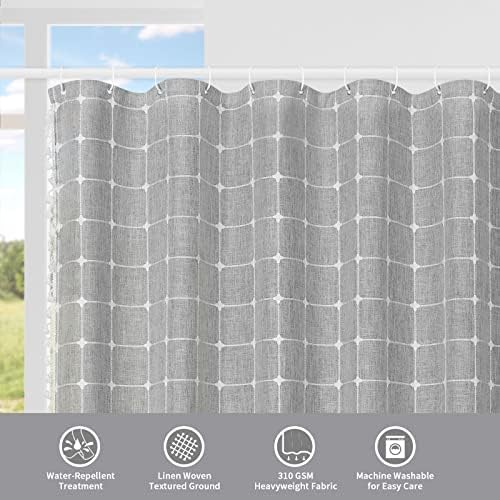 Boho Farmhouse Classic Plaid Linen Tassel Shower Curtain Grey,72x72