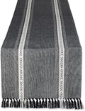DII Textured Stripe Cotton Table Runner, 14x72 Black Fringed Farmhouse