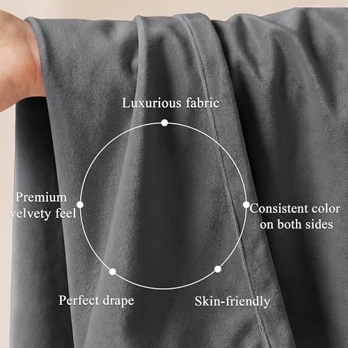 StangH Grey Velvet Curtains Room Darkening for Living Room, W52xL108