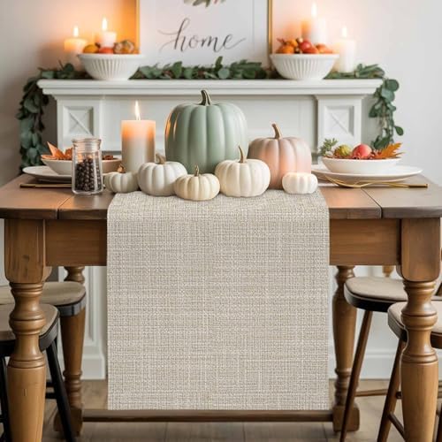 Beige Table Runners 108 Inches Long, Cotton Linen Fabric Table Runner
