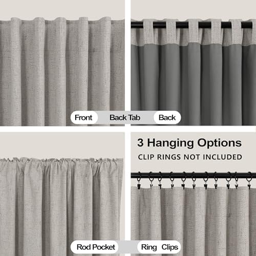Taupe Back Tab Linen Blackout Curtains for Living Room 52x63 Inches