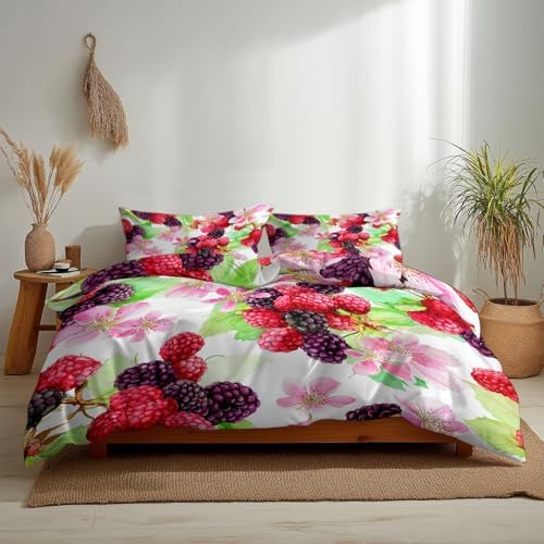Queen Duvet Cover Set Color, Fruity and Floral Elegance Bedding
