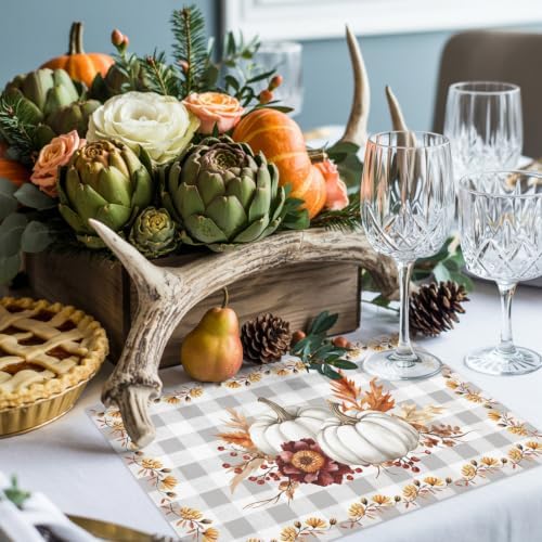 Grey Fall Placemats Set of 8,Cotton Linen Fabric Place
