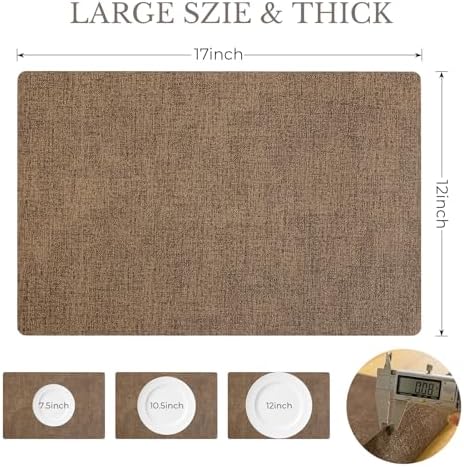 Romanstile Faux Leather Vinyl Placemats Set of 6, Brown