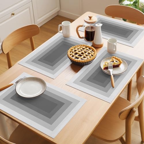 Gray Gradient Squares Placemats Set of 8, Softness Layers Zen