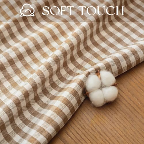 Gingham Ruffled Tablecloth Rectangle Cotton Style, Taupe 52x70