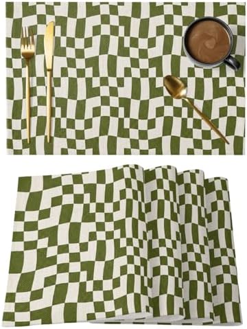 Round Placemats Set of 8 Neutral Grid Place Mats Minimalist Modern