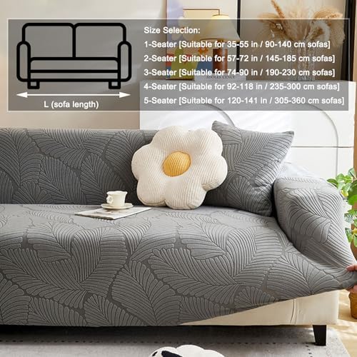Stretch Soft Sofa Couch Cover, Neutral Leaf Embroidery Anti Slip