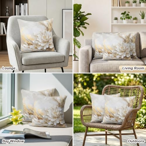 White Floral 20x20 Pillow Covers Set of 2, Modern Abstact Oil Painting