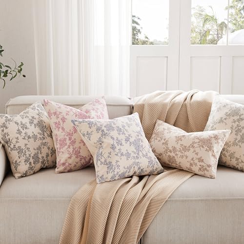 2 Pack French Floral Throw Pillow Covers 22x22in, Blue/Cream