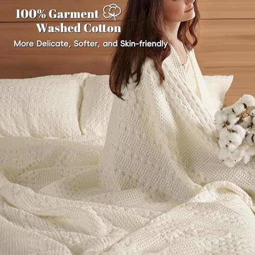 PHF Lightweight 100% Cotton Waffle Blanket for Bed, King, Cannoli
