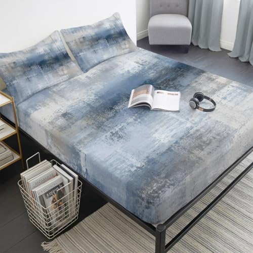 Blue Gray Graffiti Texture 3 Piece Fitted Sheets Twin XL Size Fit