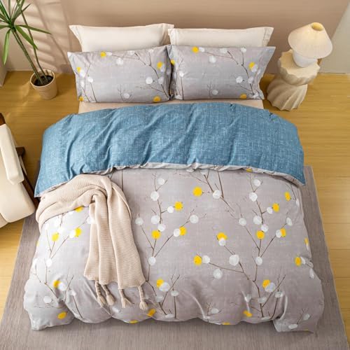 OAITE King Duvet Cover Set 3pcs 100% Cotton Grey Abstract Branch