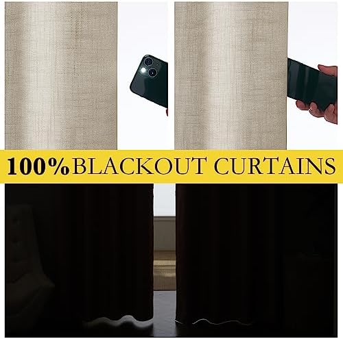 NICETOWN Taupe 100% Blackout Linen Curtains 84 inch Long Burg