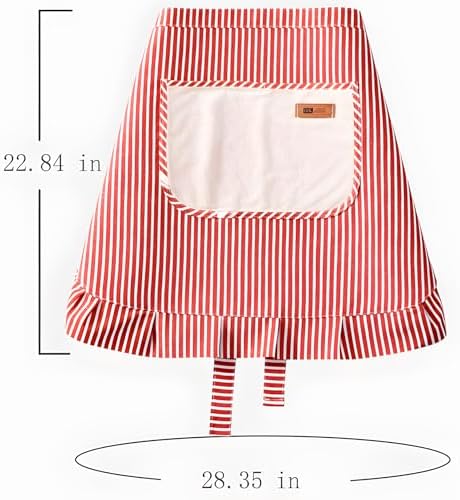 Kitchen Cooking Apron with Pockets, Cotton Striped Waist Apron