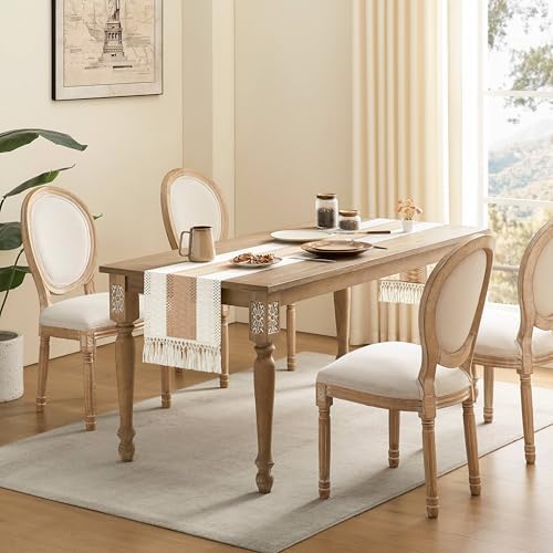 ZeeMart Macrame Style Bicolor Stitching Table Runner 14x36in Beige