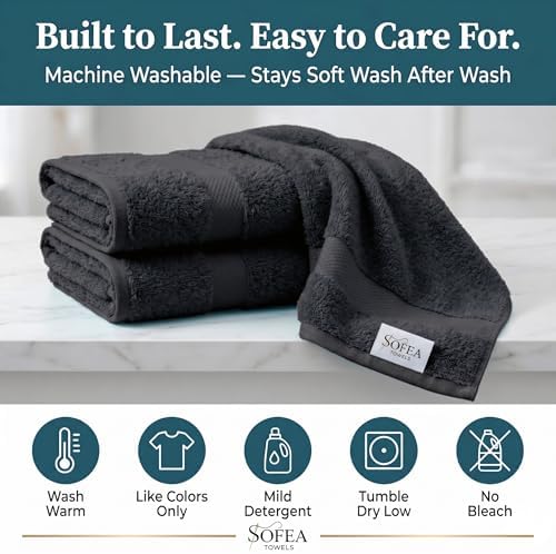 Sofea Bath Towels 4 Pack (30 x 54 Inches), 100% Cotton Towels Set