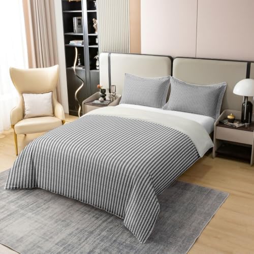 Feelyou Grey Striped Duvet Cover 100% Cotton King Size