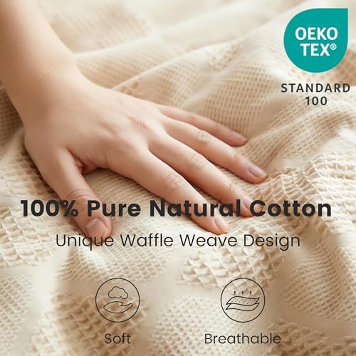 BISELINA 100% Cotton Waffle Weave Duvet Cover Set Queen Size 3 Pieces