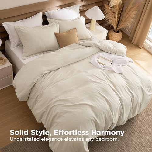 Bedsure Beige King Size Comforter Set 4 Pieces Prewashed Soft Bedding