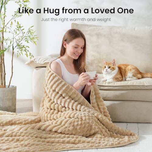 Drewin Weighted Blanket Queen Size for Adults 15lbs,Light Khaki,48" x