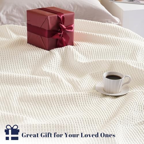 PHF 100% Cotton Waffle Blanket Lightweight Breathable, King Size