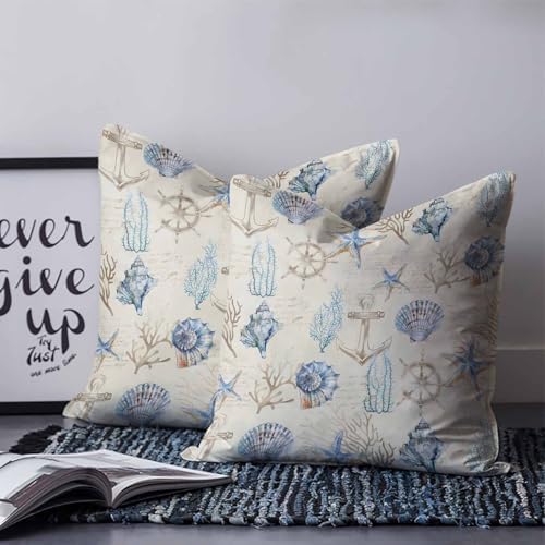 20x20 Pillow Covers Set of 2, Nautical Coastal Throw Pillow Covers