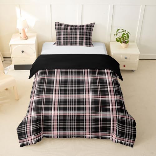 Manfei Tartan Grid Girls Bedding Set Twin Size, Line Plaid Checkered
