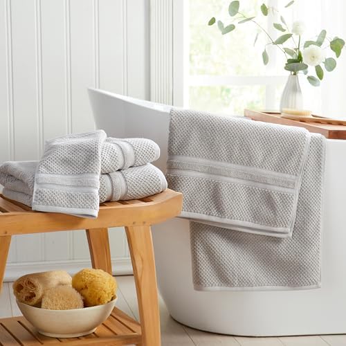 Springtree Home 100% Cotton Bath Towel Set | 4-Pack | Textured | Grey