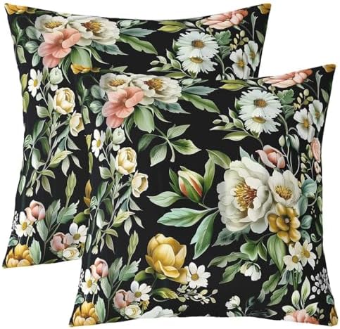 White Peony Boho Throw Pillow Covers 22x22 Set of 2 Elegant Garden