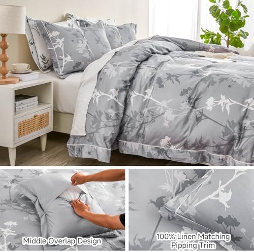 Simple&Opulence 100% Cotton Duvet Cover Set King Size, 3Pcs Grey