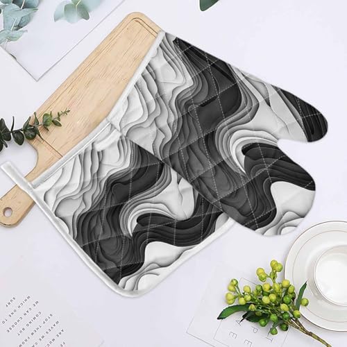 Quilted Cotton Terry Cloth Oven Mitt, Pot Holder Black Gray White