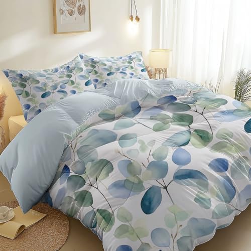Duvet Cover King, Minimalist Scandinavian Plant Eucalyptus Leaves