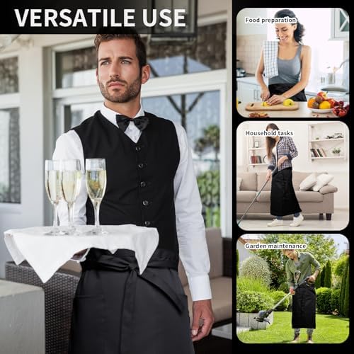 12 Pcs Bistro Aprons with Extra Long Waist Ties and Two Pockets