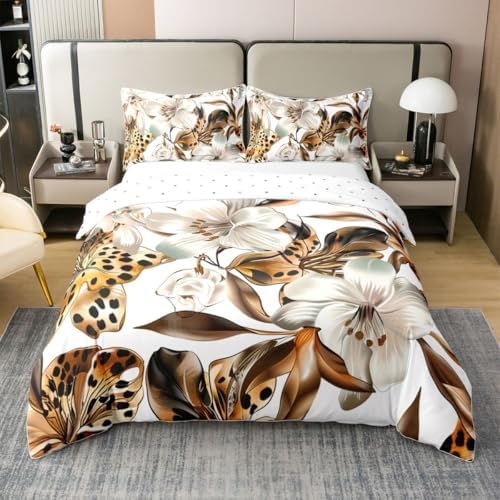 jejeloiu Vintage Floral Duvet Cover 100% Cotton Queen Size Boho